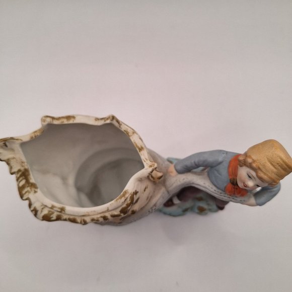 RARE VINTAGE GEROLD PORZELLAN BAVARIA CONCH SHELL IN NET PLANTER WITH BOY - Picture 6 of 10